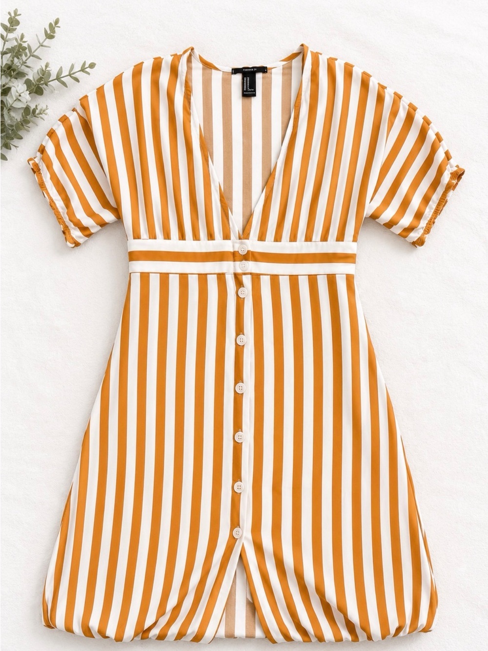 Forever 21 Striped V-Neck Button-Front Dress in Mustard and White